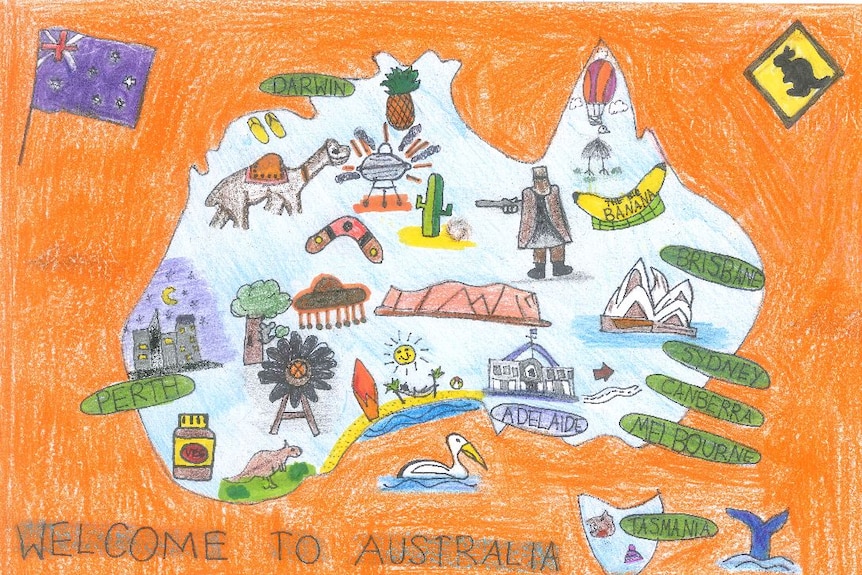 A welcome message finalist draws Australia with famous landmarks