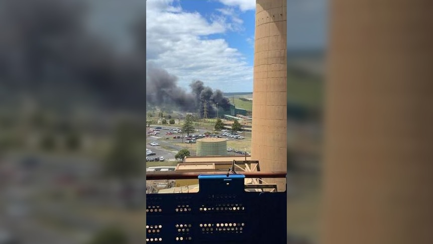 Plumes of smoke coming out of the Yallourn power station site. 
