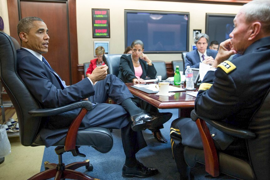 Barack Obama meets with the National Security Council on August 7.