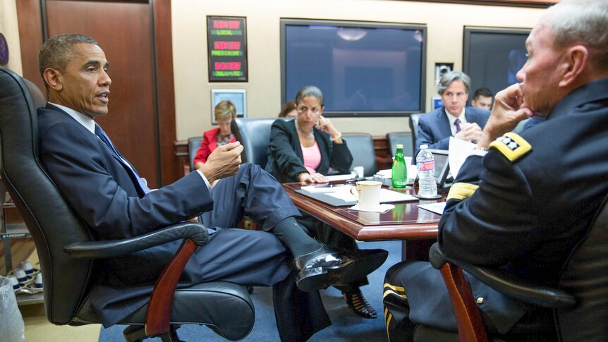 Barack Obama meets with the National Security Council on August 7.