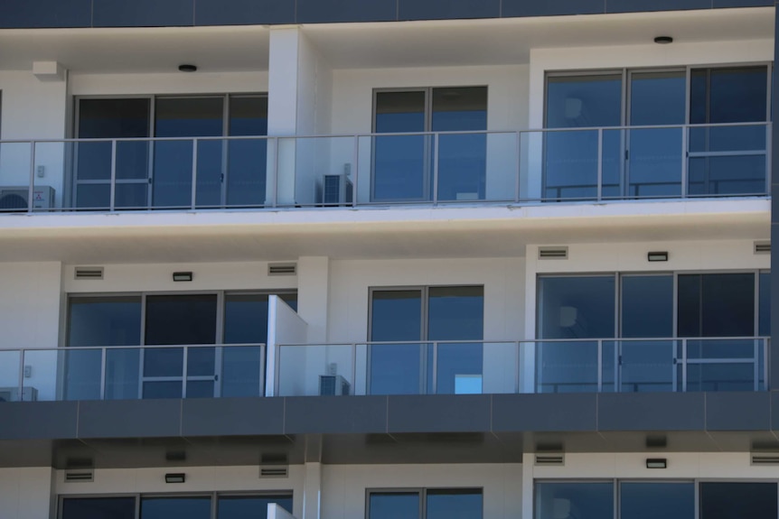 A close up of apartment balconies.