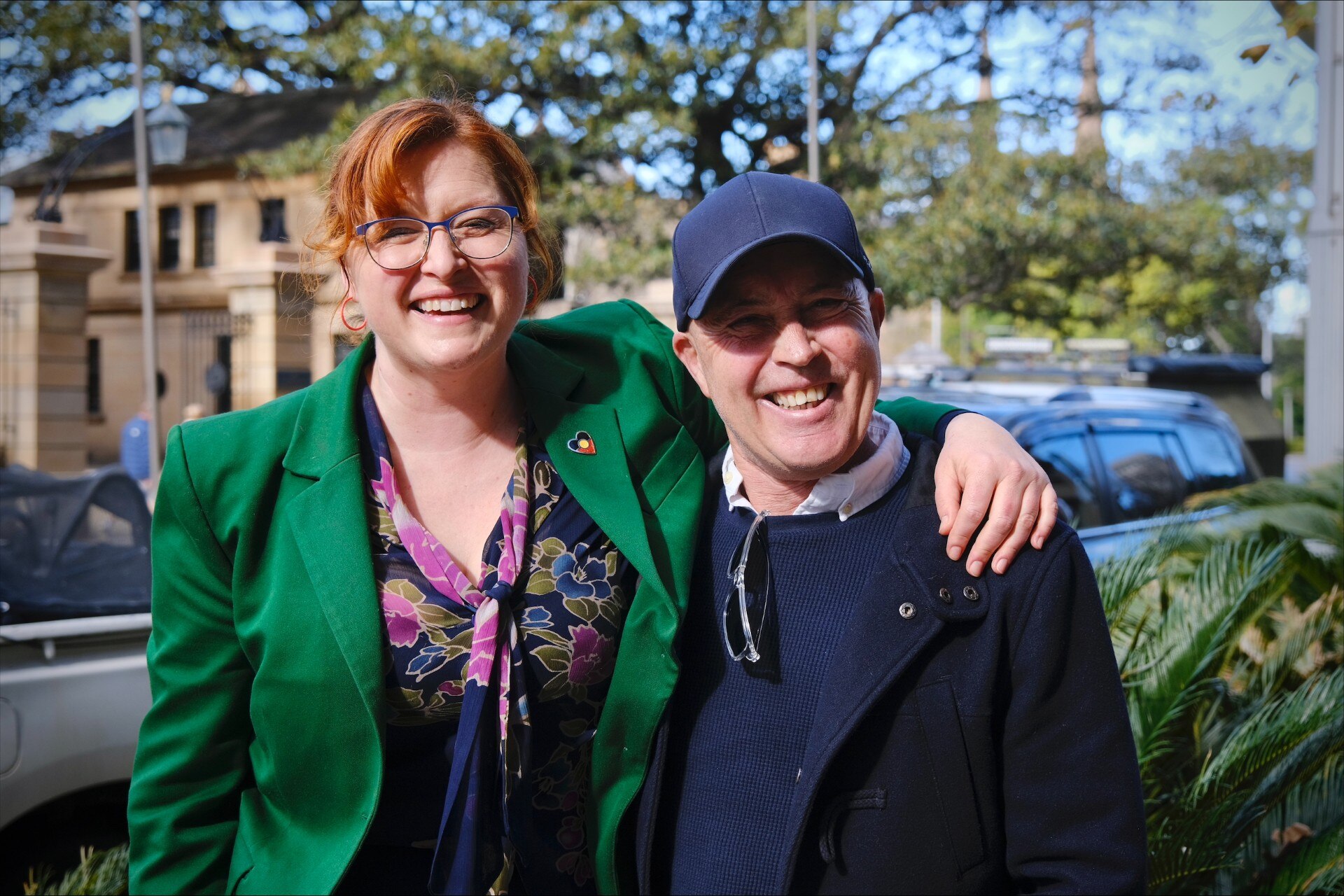 Sydney Greens councillor Sylvie Ellsmore (left), neighbour and community campaigner Mike Mannix (right).