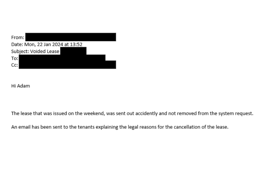 An email from a real estate agent says the lease was sent accidentally.