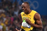 Bolt reacts after winning Olympic 200m