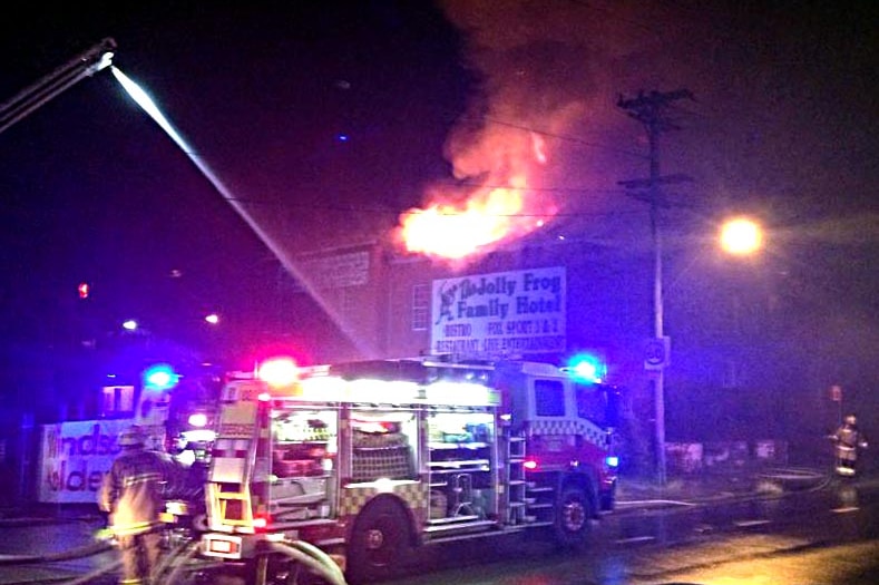 Firefighters tackle a blaze at the Jolly Frog pub.