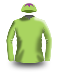 Green and purple jockey silks.