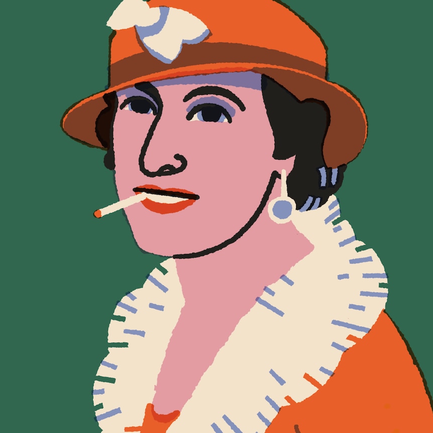Stylish female from the 1950s with a orange hat and cigarette