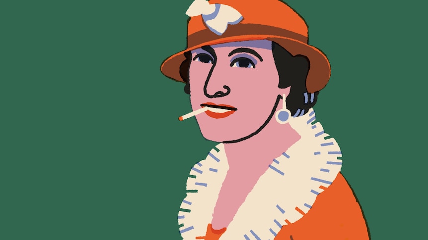 Stylish female from the 1950s with a orange hat and cigarette