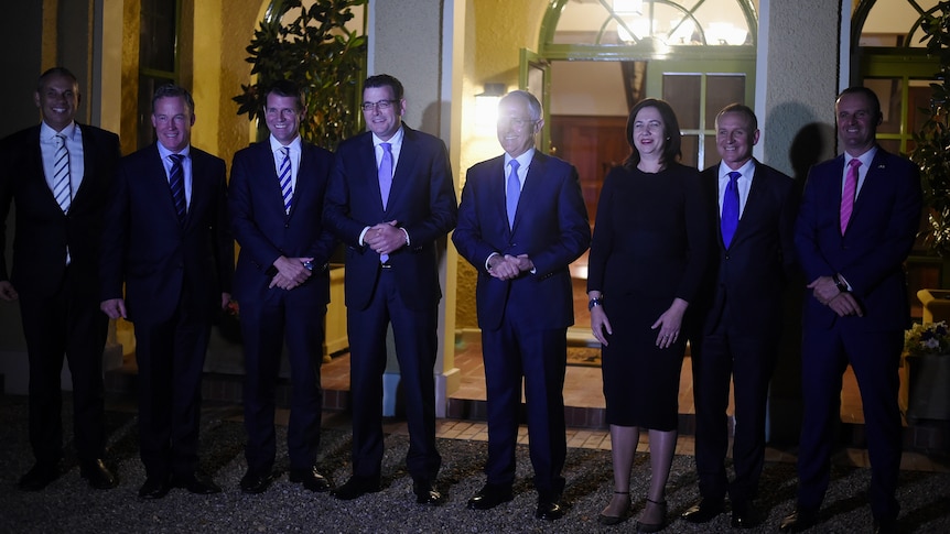 Malcolm Turnbull poses with state leaders ahead of a COAG dinner event outside the Lodge