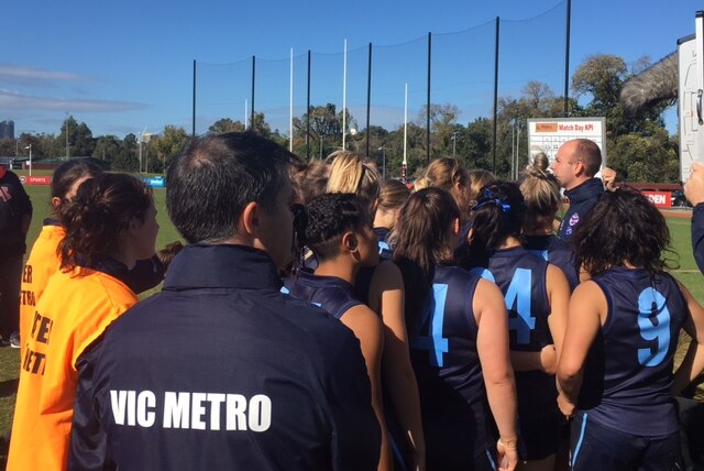 Vic Metro players gather at the youth girls football National Championships in Melbourne