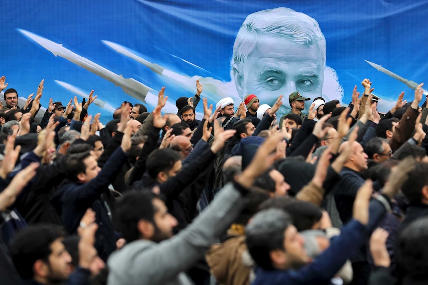 Protesters demonstrate over the US airstrike in Iraq that killed Iranian Revolutionary Guard Gen. Qassem Soleimani.