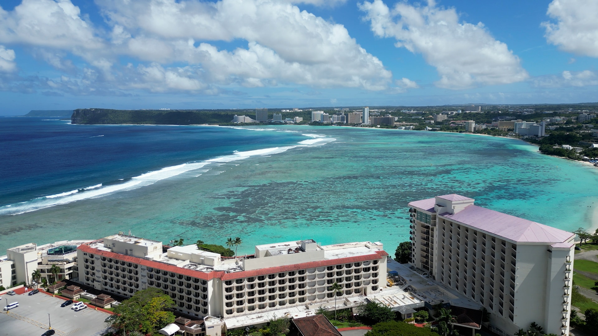 A drone shot of Guam's coast line.