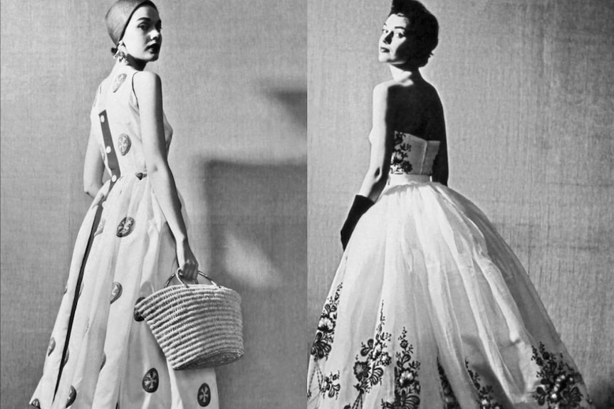 Models wear dresses from Givenchy's first collection in 1952.