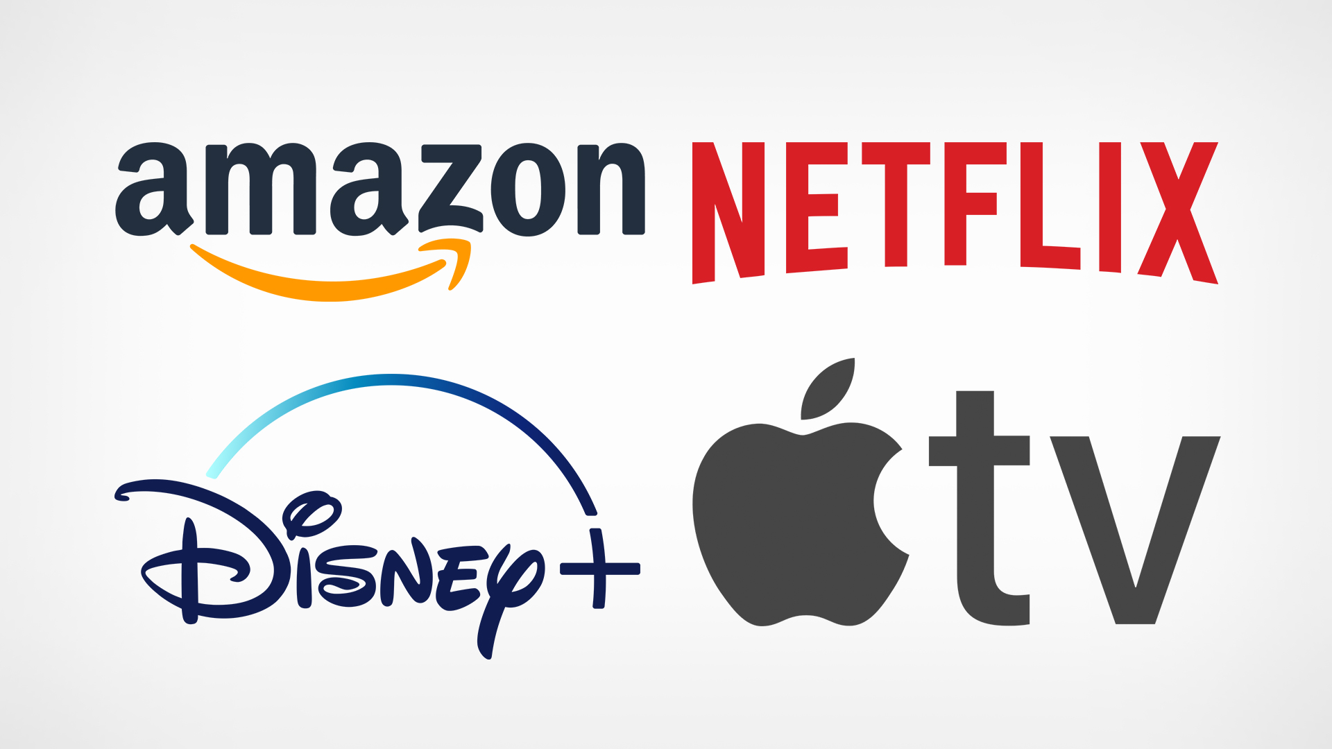 Netflix、亚马逊、迪士尼和 Apple TV 徽标的合成图像。 