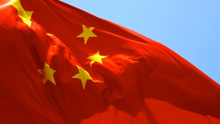 Chinese flag flies in the wind