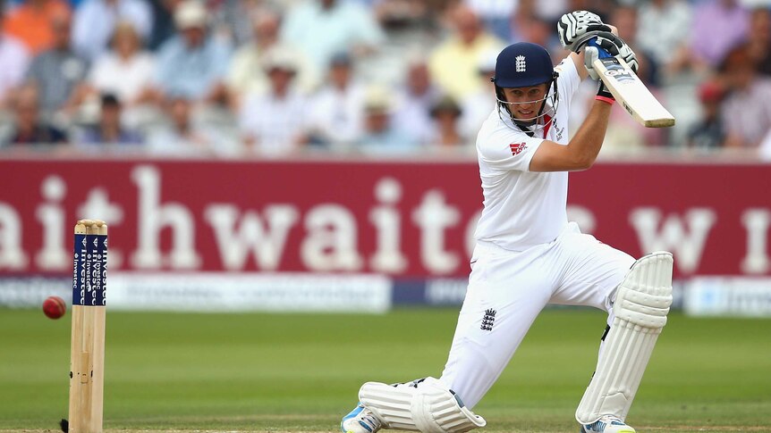 England opener Joe Root bats during day three of the Second Ashes Test at Lord's on July 20, 2013.