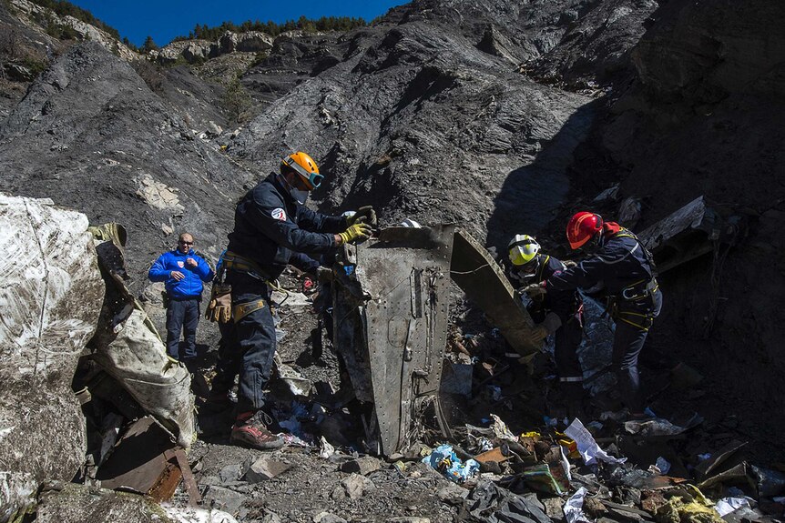 Authorities work at the crash site of the Germanwings Airbus A320