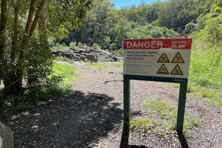 A danger sign warning visitors at Wappa Falls