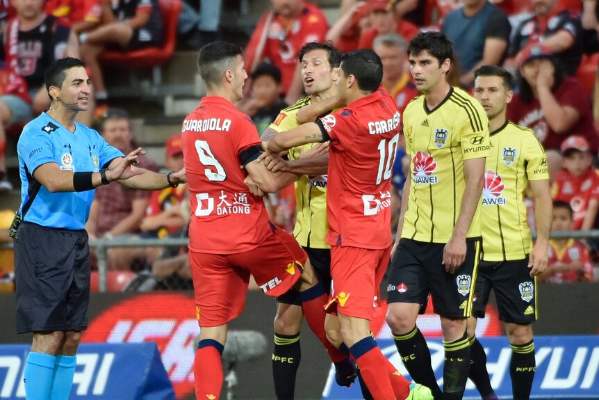 Tempers flare between Adelaide United and Wellington Phoenix