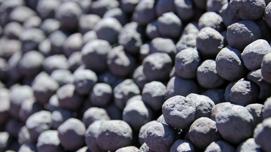 Iron ore pellets produced in Tasmania.