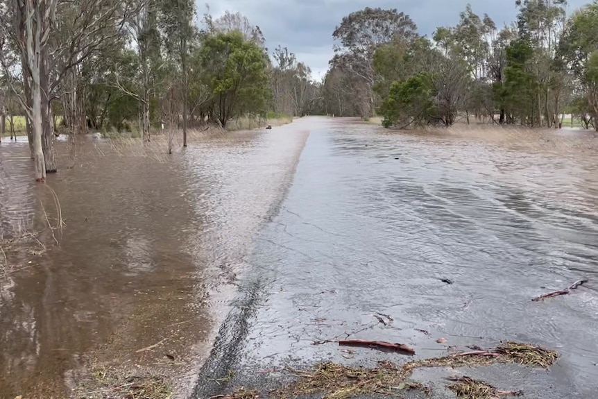 Water covering a rural Victorian road