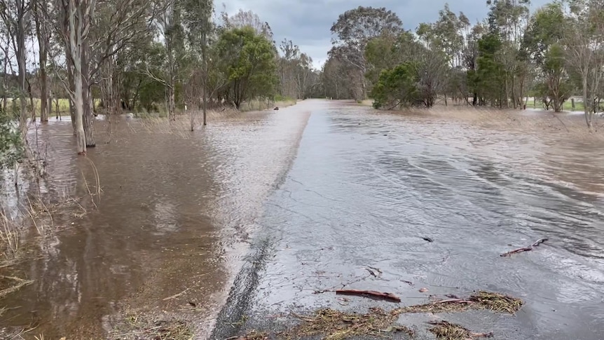 Water covering a rural Victorian road