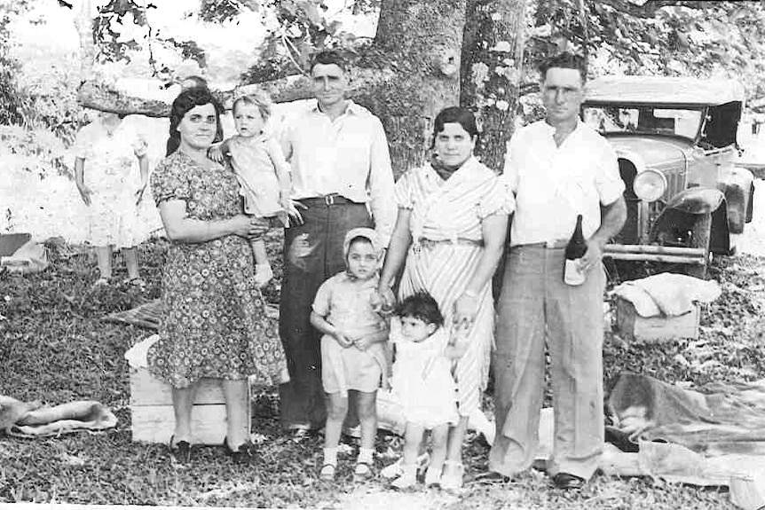 b&w photo of italian family