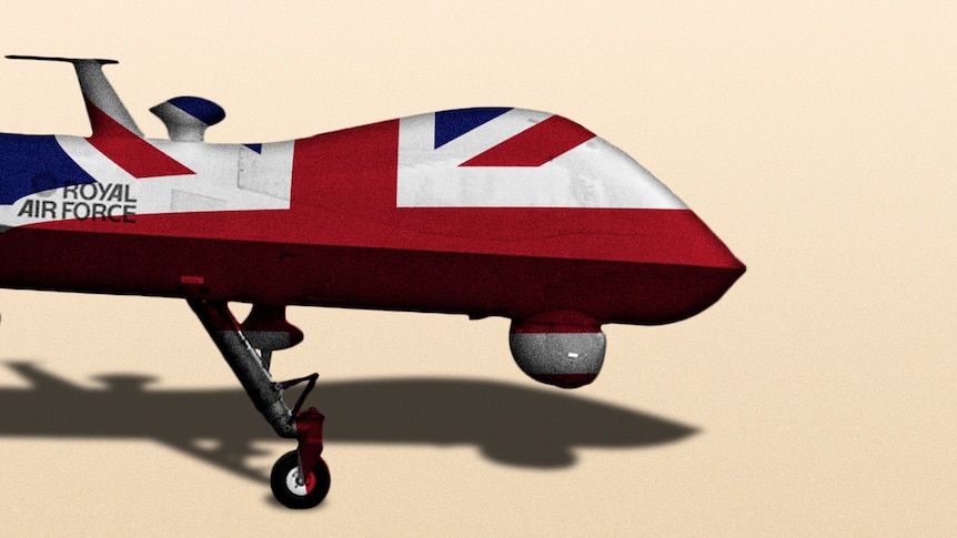 A graphic of a drone with a Union Jack imposed over it