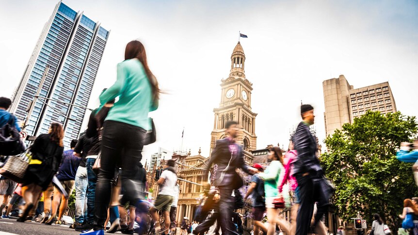 Pedestrians walking in inner city Sydney