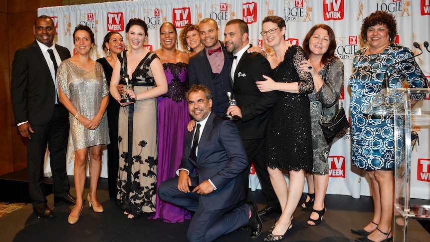 The cast of Redfern Now with their award for Most Outstanding Drama Series