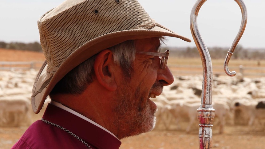 Bishop Rob Gillion with his crozier, symbolic of the crook once used by sheep producers to catch a sheep.