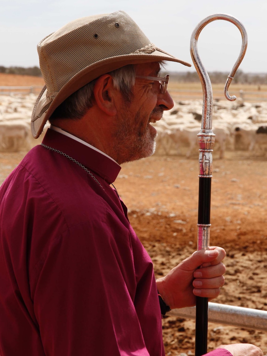 Bishop Rob Gillion with his crozier, symbolic of the crook once used by sheep producers to catch a sheep.