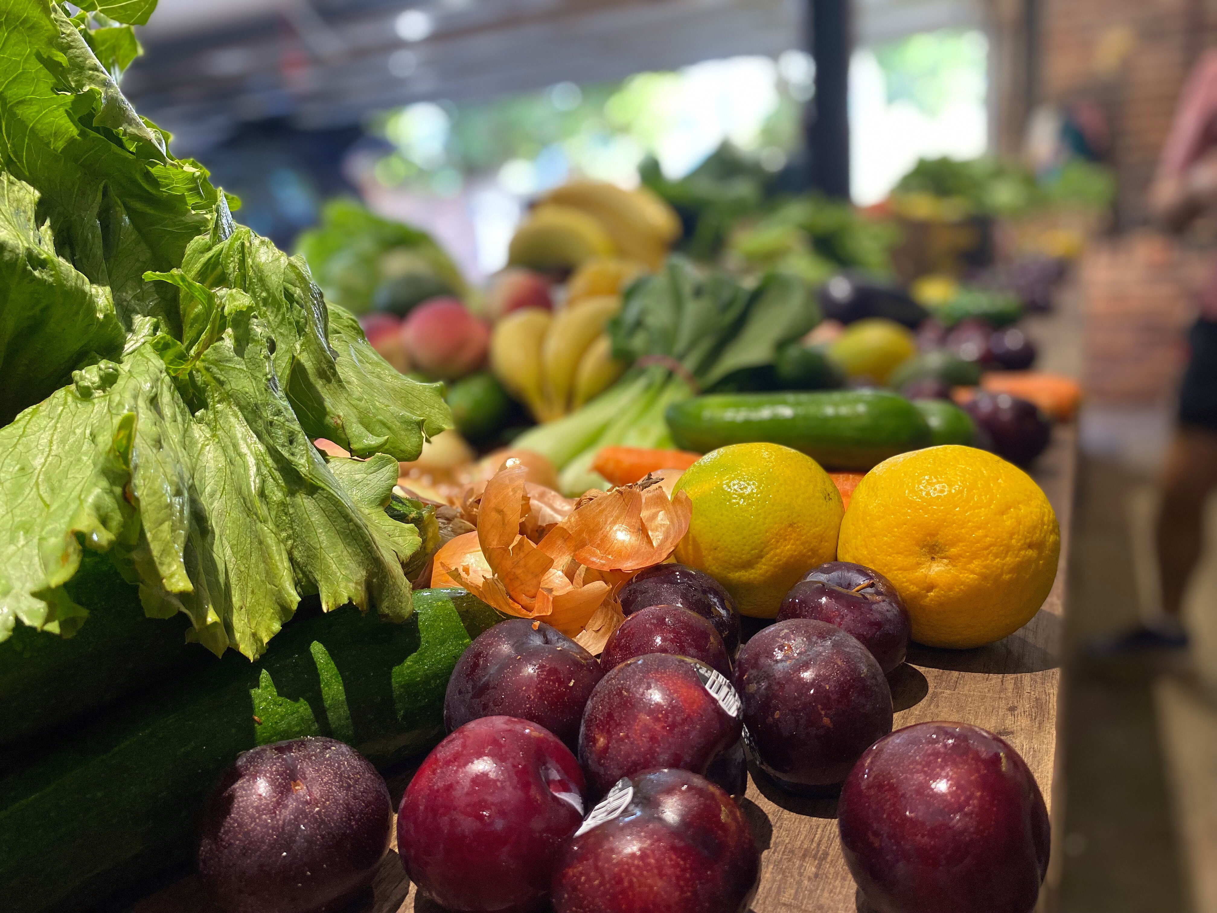 Frutas y verduras en una playa esperando ser empacadas como parte de una cooperativa de alimentos de Sydney
