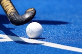 A detailed view of the ball during the men's quarter-final match between Australia and Netherlands at the Tokyo Olympics.