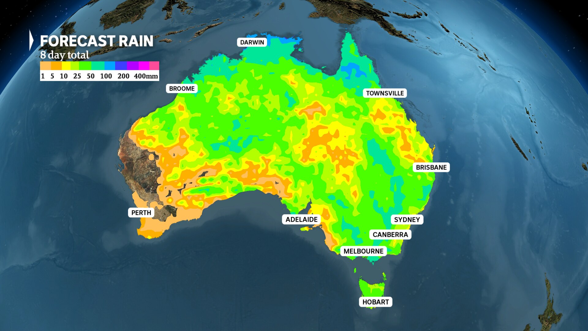 a weather grapgh of australia showing rain forecast for the week beginning 02 december 2024