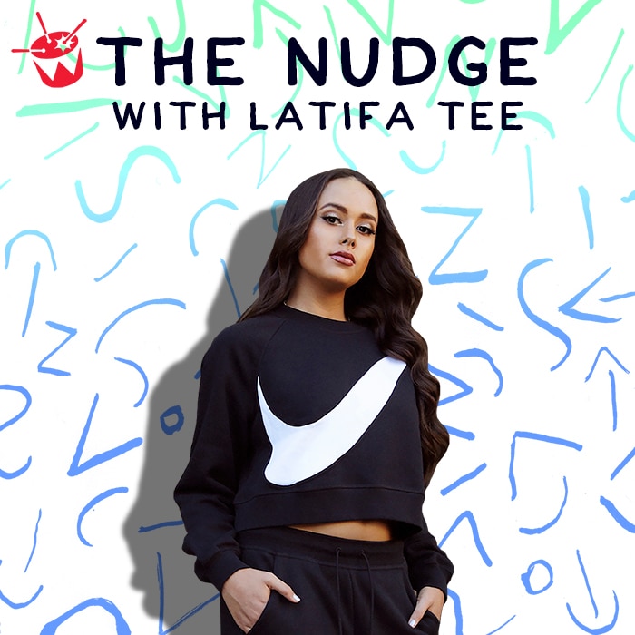 Latifa Tee with The Nudge text and triple j logo