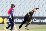 Australian cricketer Ash Gardner bowling during their second T20 match against England 