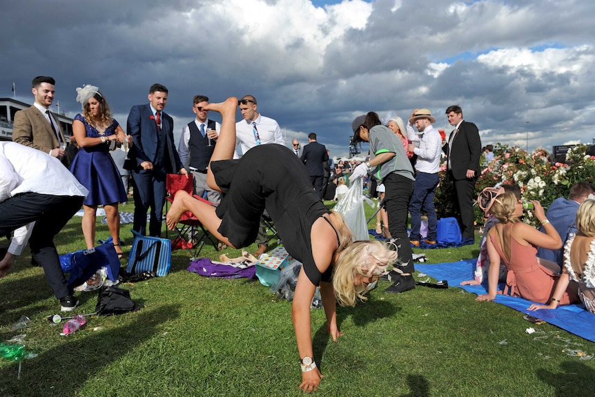 Punters enjoying themselves after the running of the Melbourne Cup.