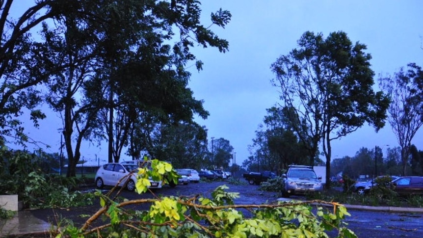 Debris litters the streets of Cairns in the early morning of February 3, 2011, after Cyclone Yasi hit.