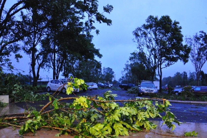 Debris litters the streets of Cairns in the early morning of February 3, 2011, after Cyclone Yasi hit.