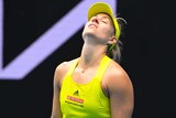 Angelique Kerber looks to the sky in frustration during the Australian Open.