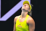 Angelique Kerber looks to the sky in frustration during the Australian Open.