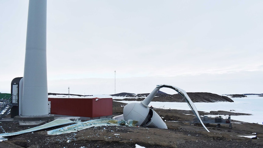 Close up of turbine blades on ground.