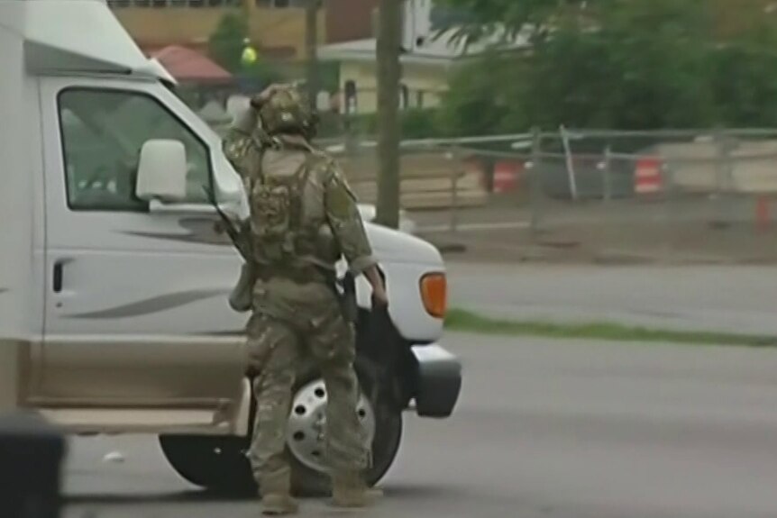 Police at the Washington Navy Yard where a shooter has been reported