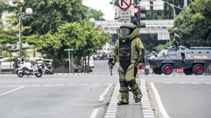 Police bomb squad member in Jakarta