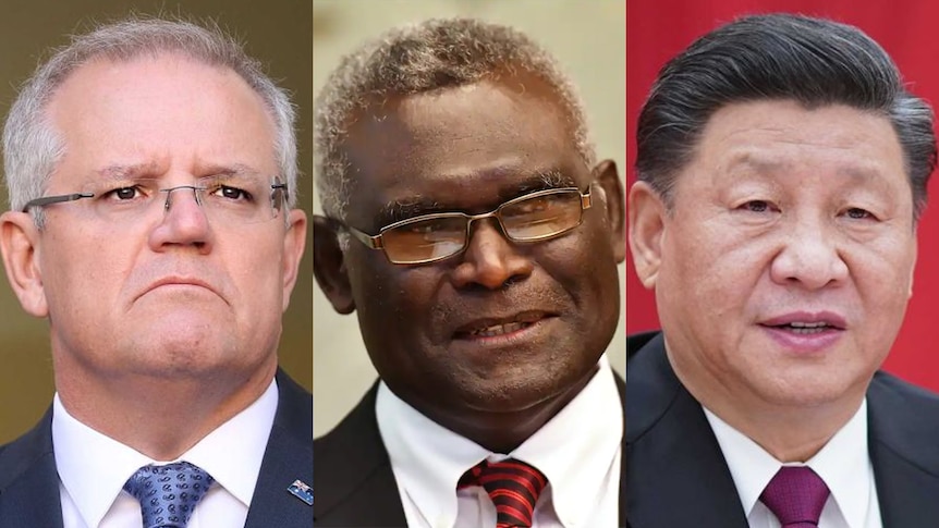 Scott Morrison, Manasseh Sogavare and Xi Jinping.