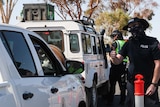 A police roadblock in Alice Springs to enforce new travel restrictions, March 2020