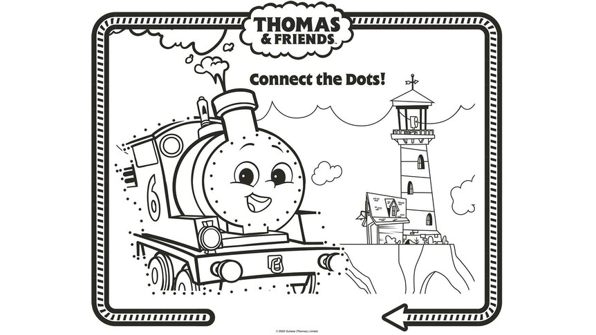 Dotted line drawing of Percy with the text "Connect the dots!"