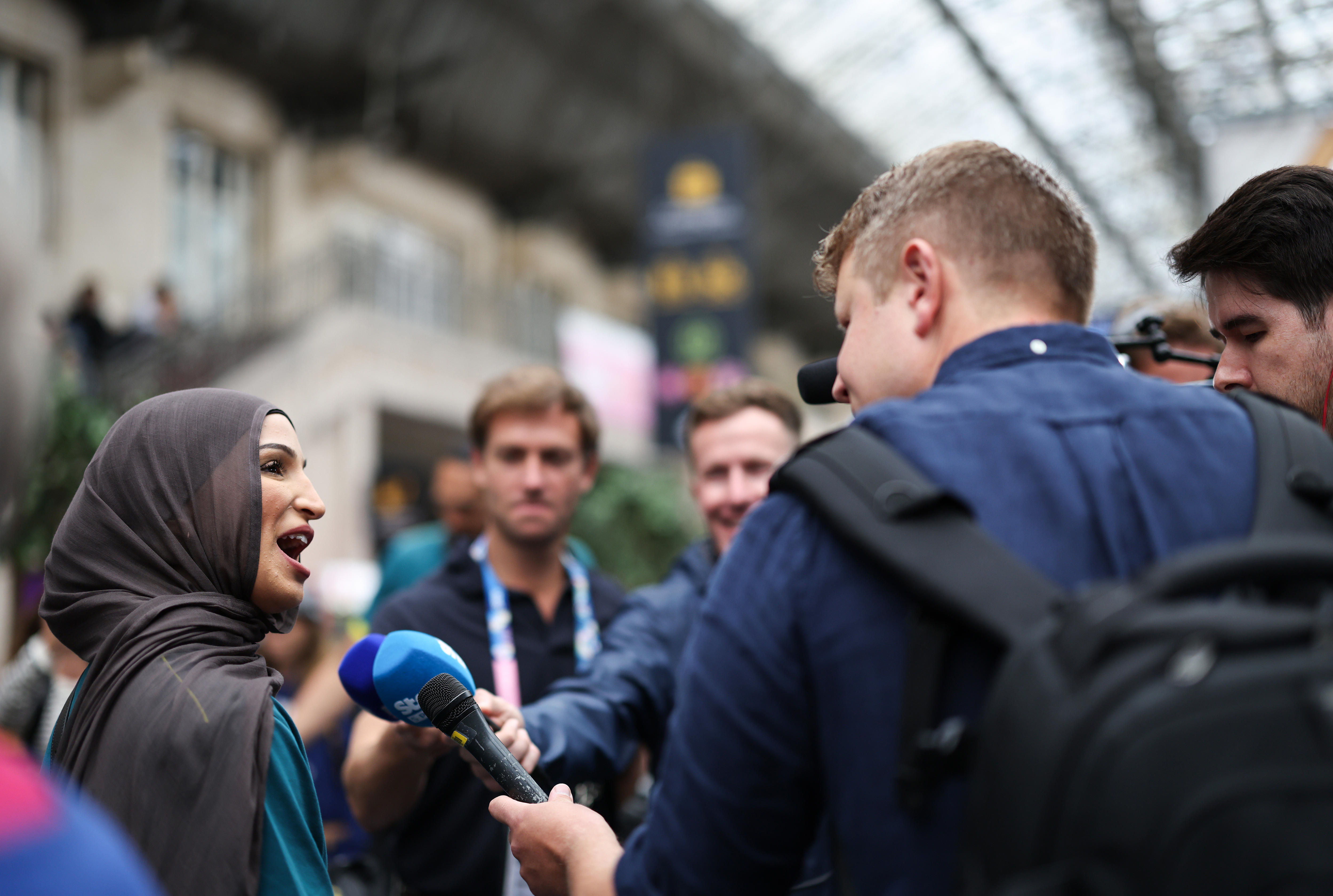 Australian Boxer Tina Rahimi speaks to the media.