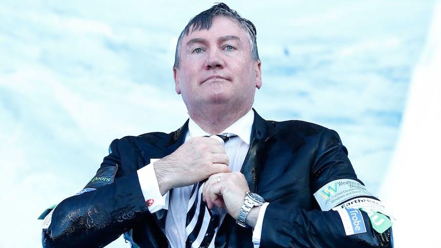 Eddie McGuire comes out of the water at the Big Freeze at the MCG